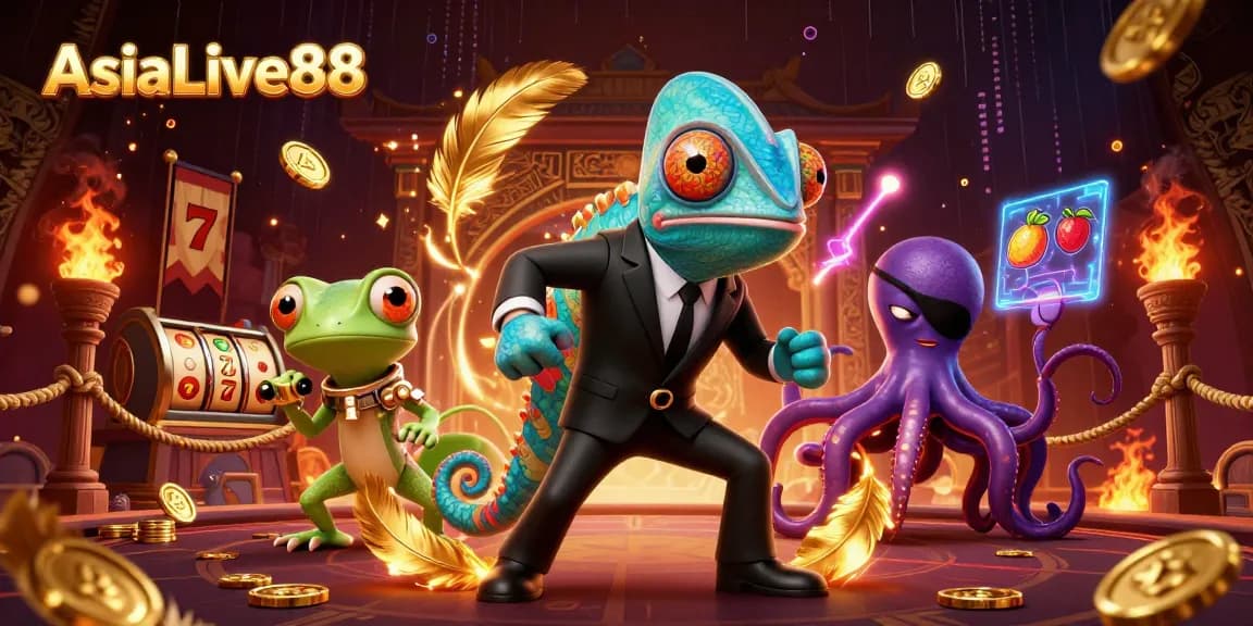 Experience the thrill of AsiaLive88 with vivid slot reels and dynamic characters in action.