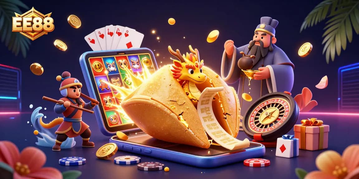 Engage in thrilling gaming experiences at EE88 with golden coins and animated characters.