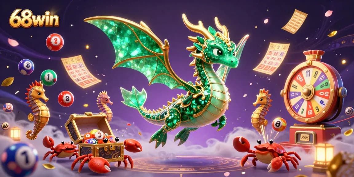 Experience thrilling gameplay at 68win with vibrant lottery elements and a captivating sea dragon scene.