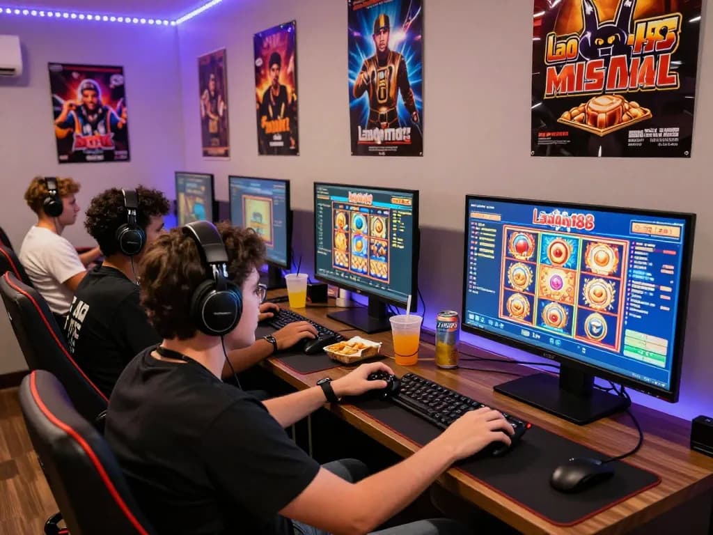 Pemain menikmati laoban188 slot gacor terpercaya dalam pengaturan permainan di rumah yang bernuansa cerah, terbenam dalam kegembiraan slot online.