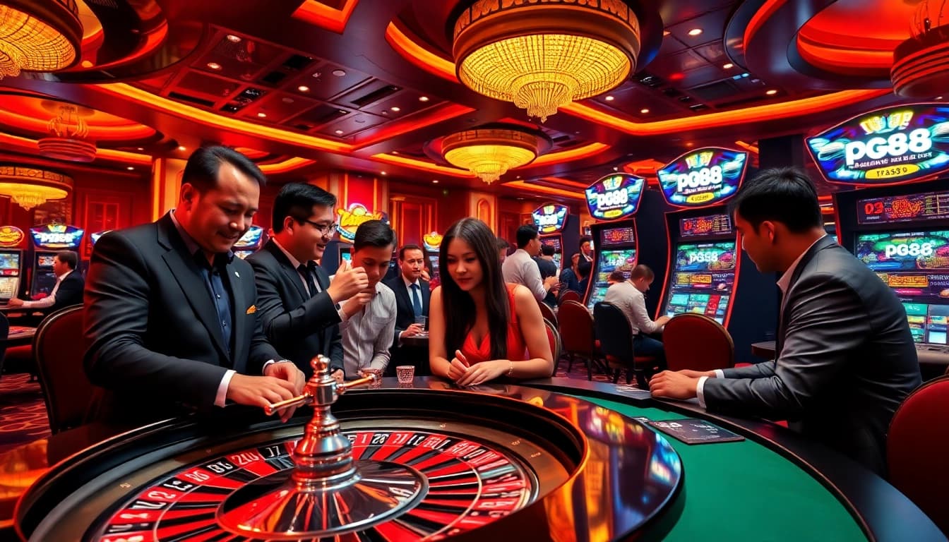 Players enjoying a thrilling game at pg88 casino with vibrant tables and exciting atmosphere.