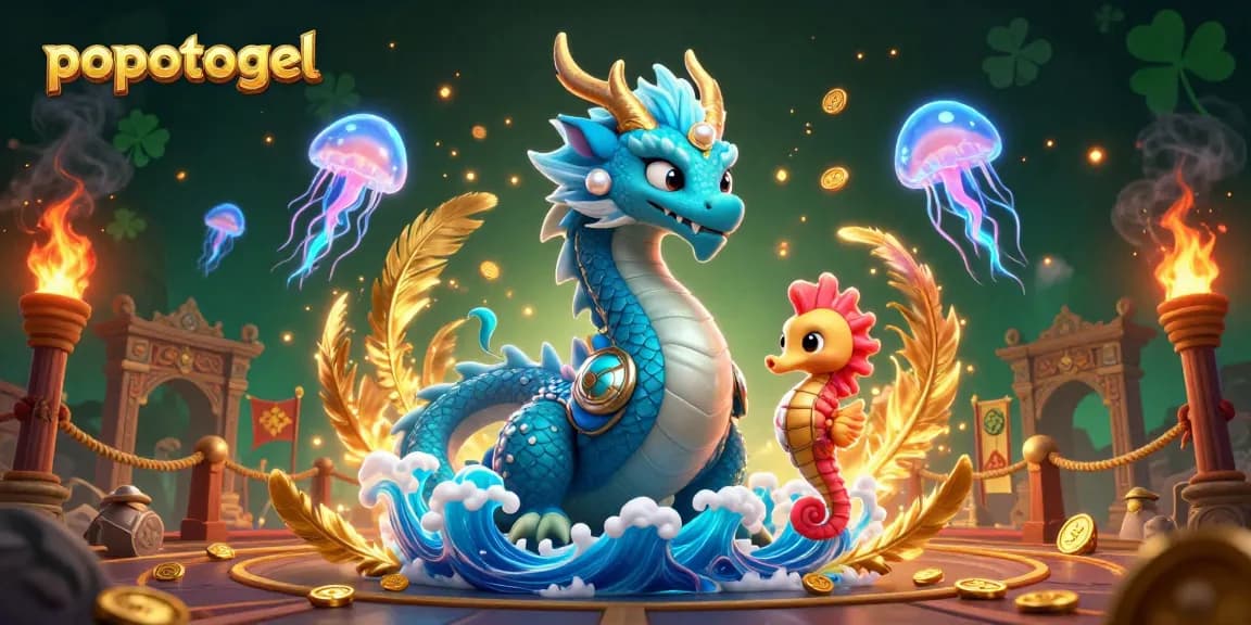 Engage with popotogel's thrilling atmosphere featuring a water dragon, seahorse knight, and neon jellyfish.