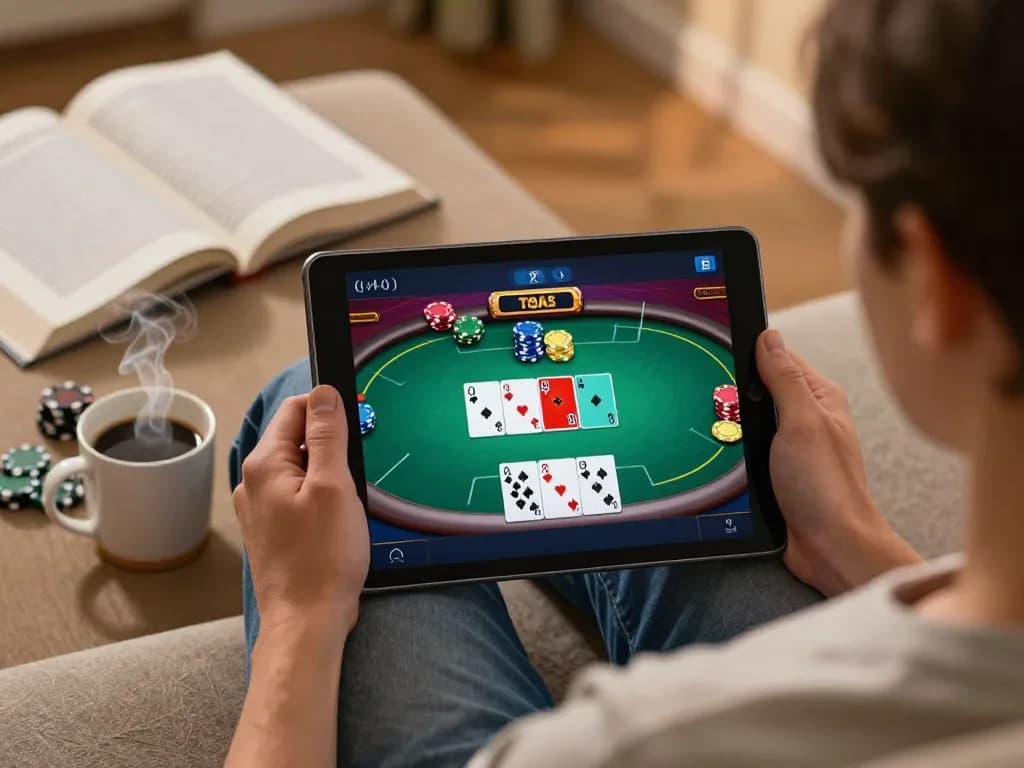 Terlibat dalam permainan poker strategis di tablet dengan Bintangmpo, menyoroti momen permainan online yang menarik.
