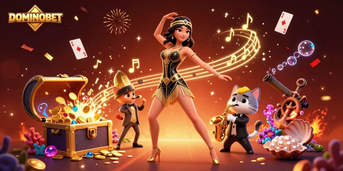 Experience the excitement of DOMINOBET with vibrant casino-themed digital art.