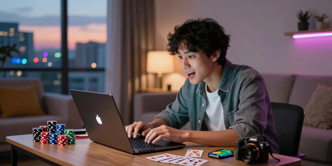 Exciting gaming experience with coloksgp link alternatif shown through a focused player engaging with colorful betting materials in a modern living room.