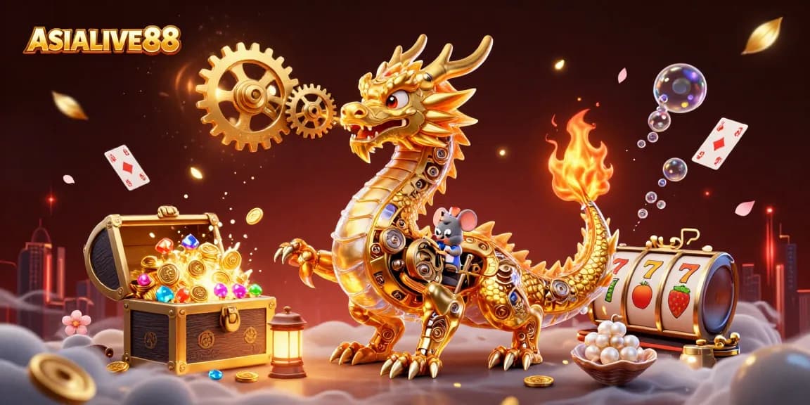 Engage with ASIALIVE88's thrilling slots as a golden dragon unleashes winning gears and treasures!