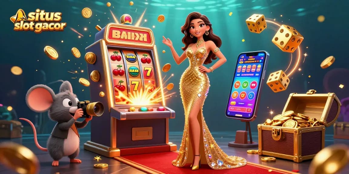 Experience thrilling gameplay at situs slot gacor with a dazzling jackpot scene featuring a glamorous lady and vibrant casino elements.