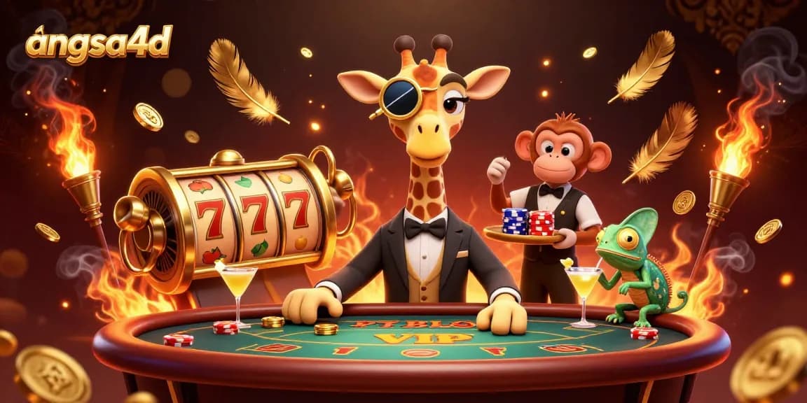 Experience the thrill of angsa4d's slot games with this vibrant, detailed casino scene illustration.