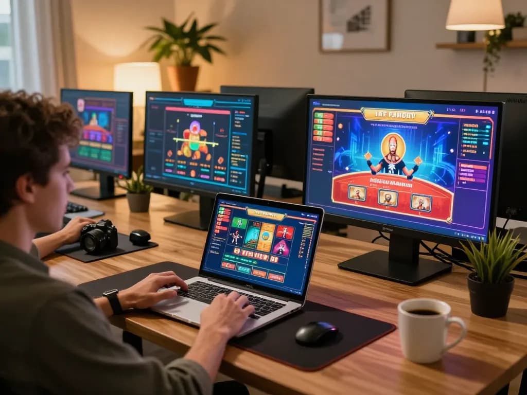 KJC user enjoying online casino gameplay on a laptop in a cozy home setting.
