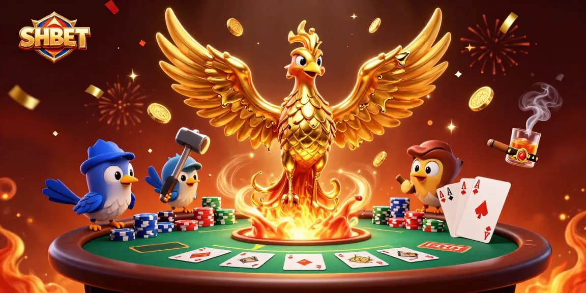 Experience thrilling moments at SHBET with a golden phoenix symbolizing wealth and excitement.