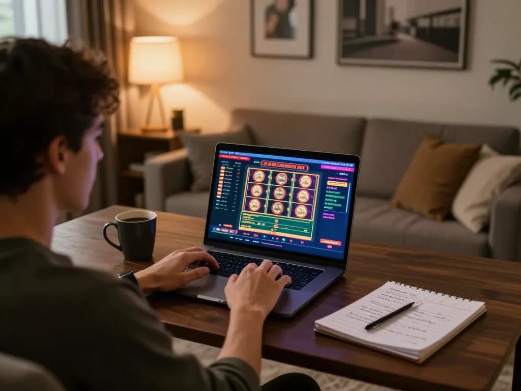 Engaging in online USA casinos with vibrant gameplay displayed on laptop screen.