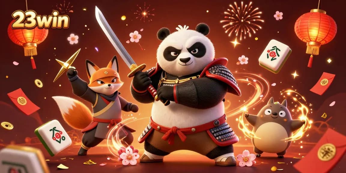 Engage with thrilling 23win experiences featuring samurai panda and ninja fox in 3D casino adventure.