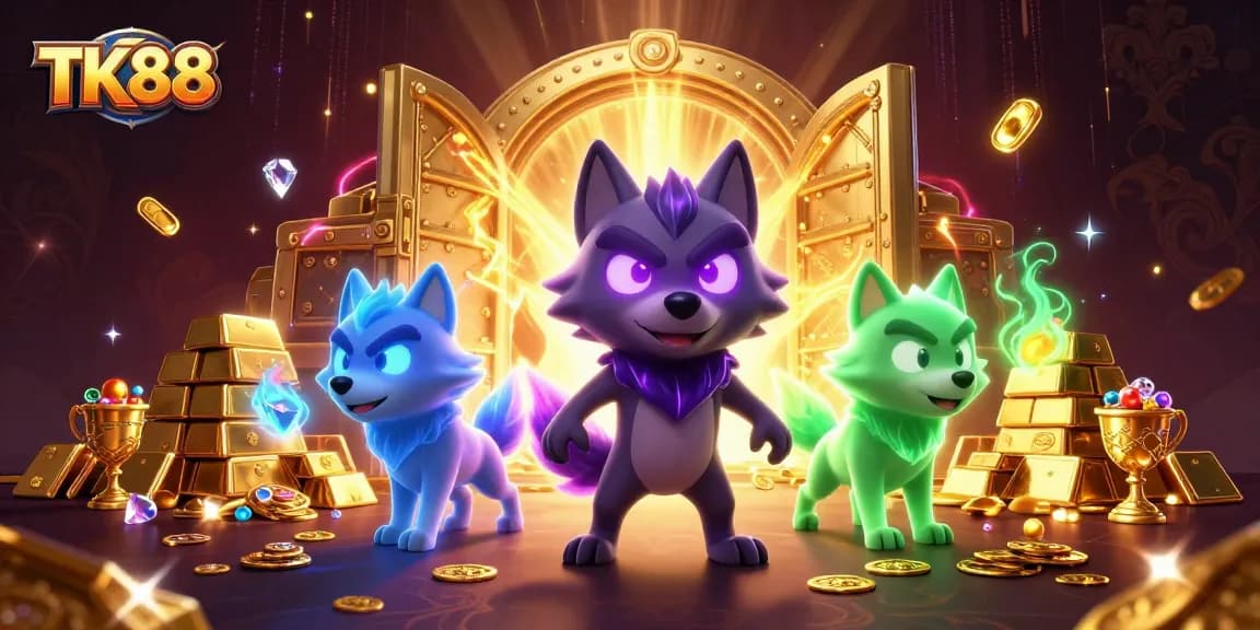 Engage in exciting winning experiences with TK88’s vibrant 3D illustration featuring a ghostly wolf pack.