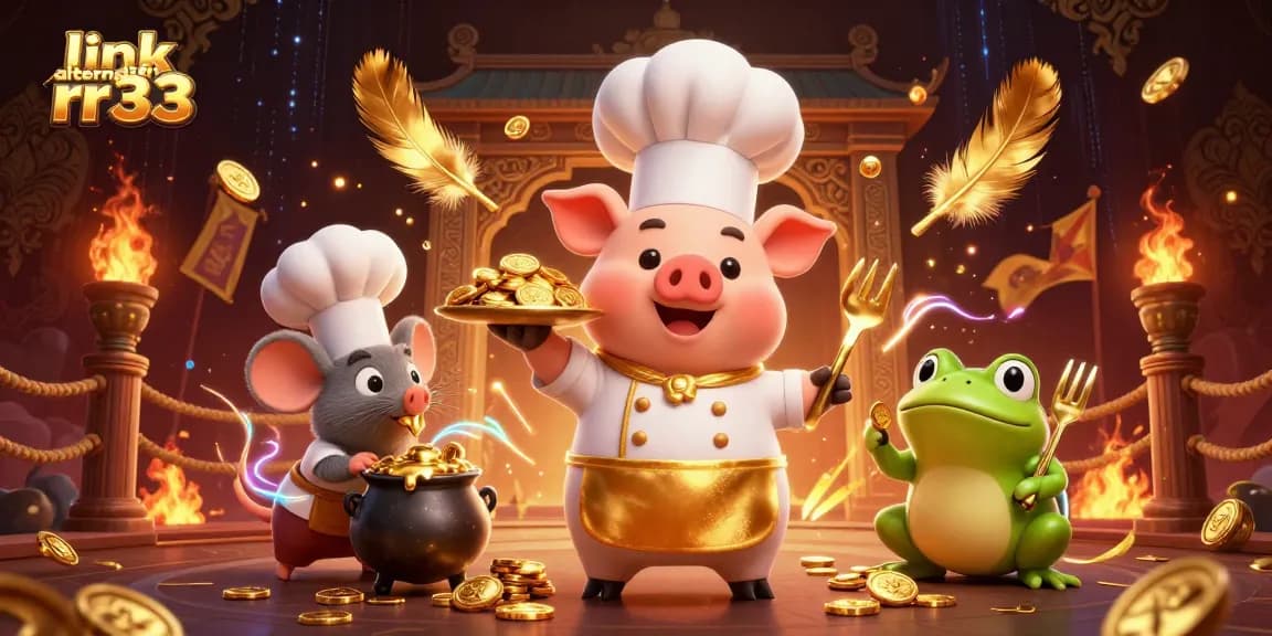 Experience the exciting link alternatif rr33 with cartoon characters in a dynamic casino scene.