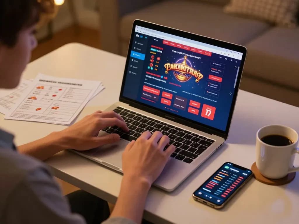 Engaged player using hz88 online casino platform for strategic betting at home.