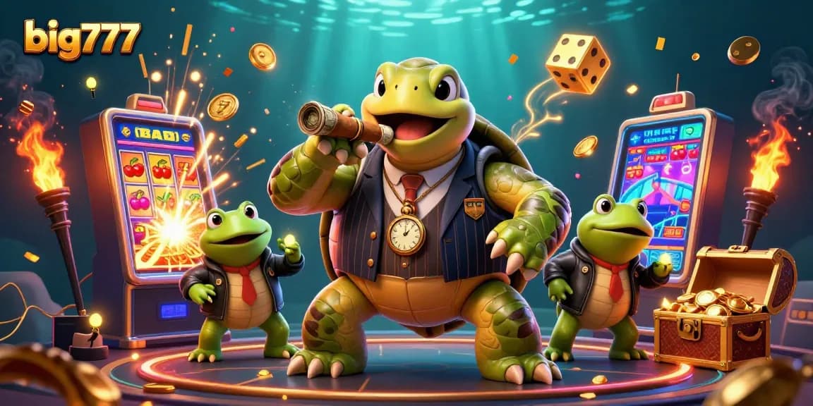 Experience thrilling wins with big777 featuring a mobster turtle and vibrant casino elements in a dynamic scene.