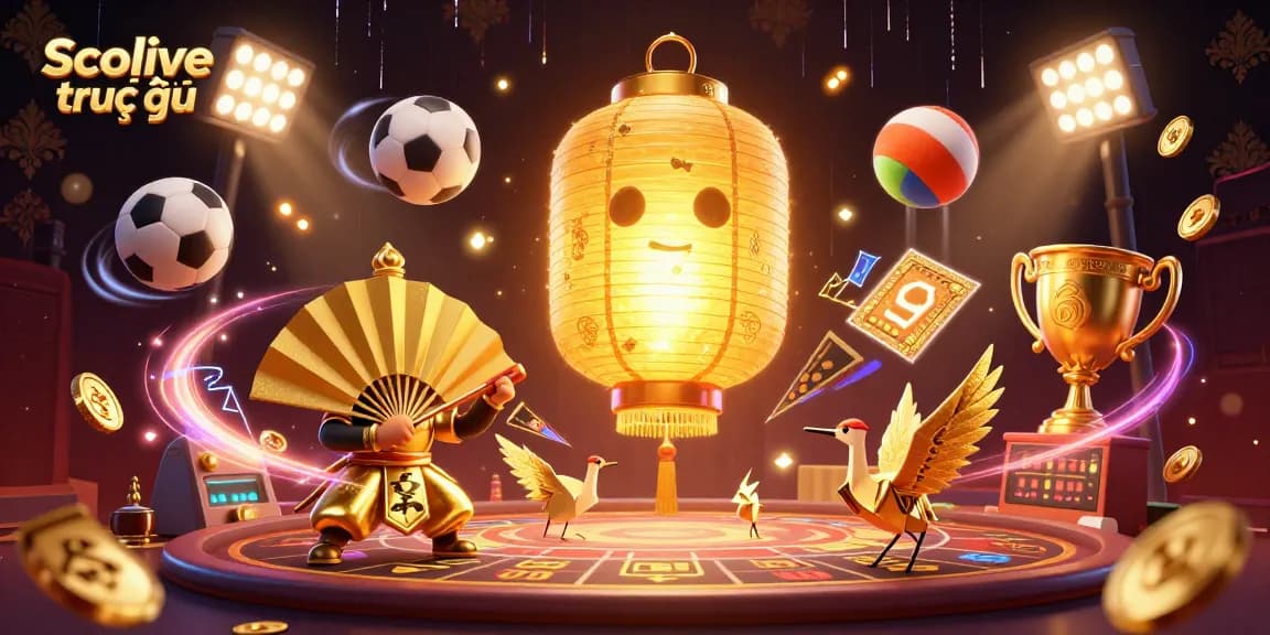 Experience Socolive trực tiếp with a vibrant scene of golden spirits and dynamic sports elements in 4K.