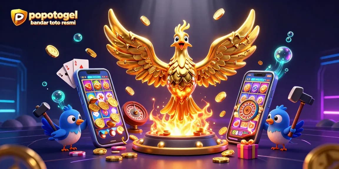 Experience popotogel bandar toto resmi with golden coins and vibrant gaming elements in 3D