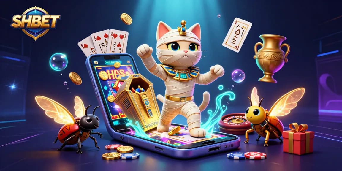 Experience thrilling gaming action at SHBET with a vibrant 3D scene featuring iconic casino characters.