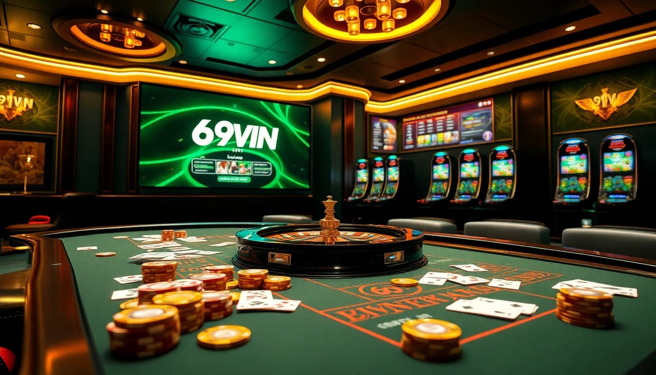Experience the excitement of 69VN casino with vibrant gaming tables and luxurious decor.