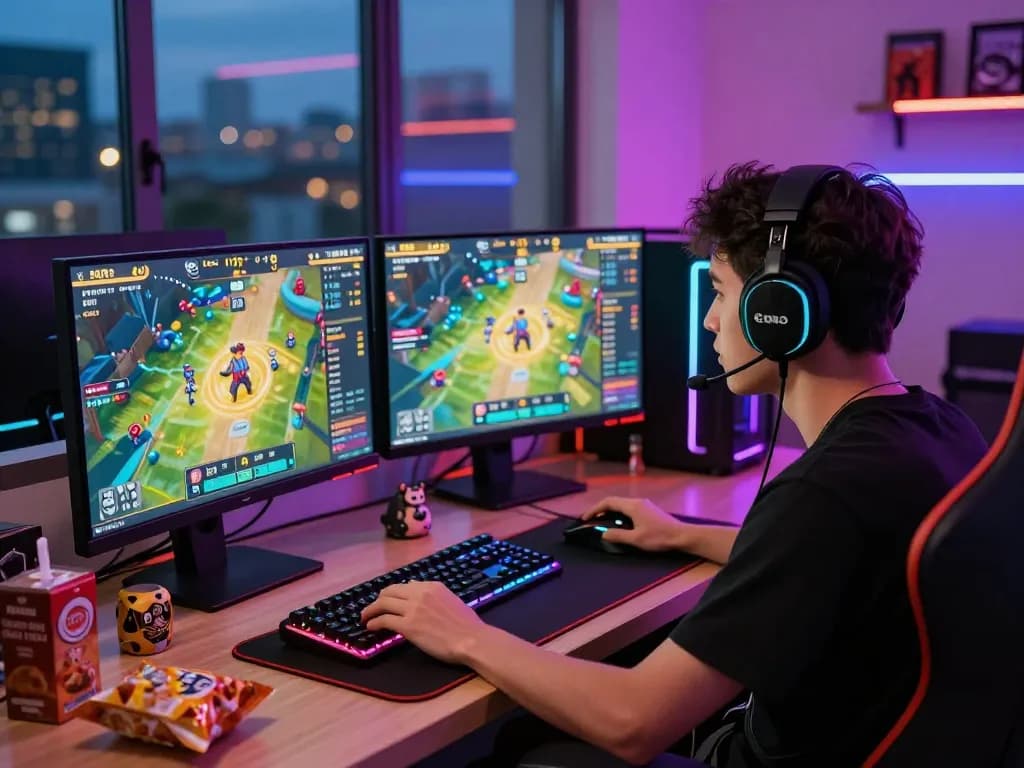 Engaging online gaming scene with player immersed in Toto 4D game, showcasing vibrant setup and dynamic atmosphere.