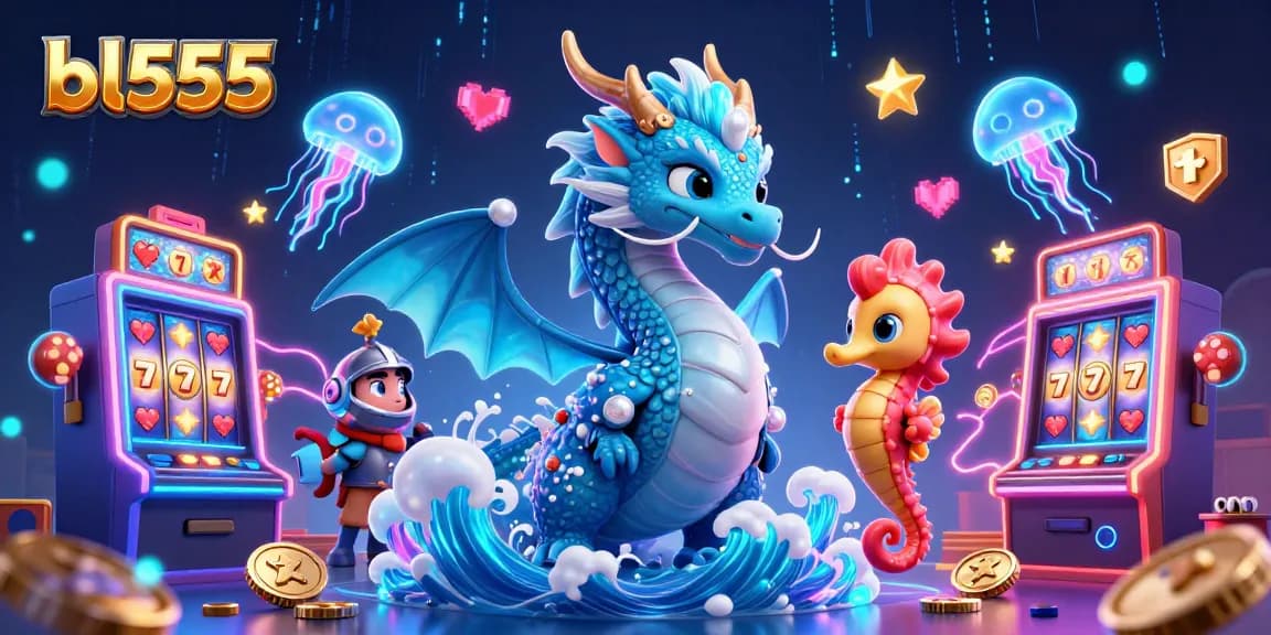 Experience thrilling gameplay at bl555 with a vivid ocean dragon and vibrant slot machines.
