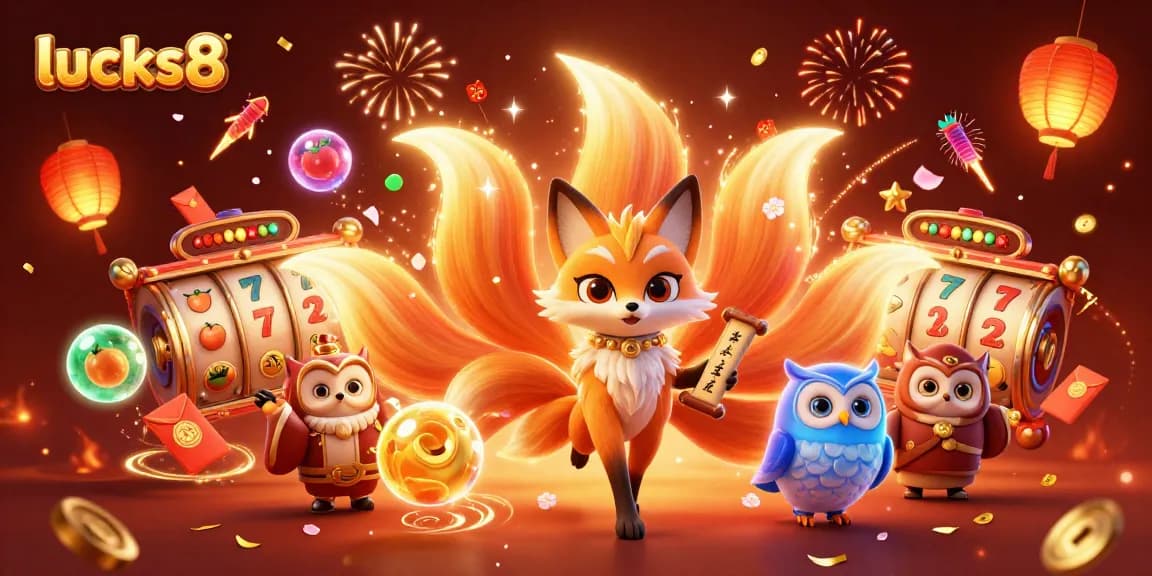 Experience the vibrant joy and excitement at lucks8, the premier casino gaming platform, with engaging characters and symbols.