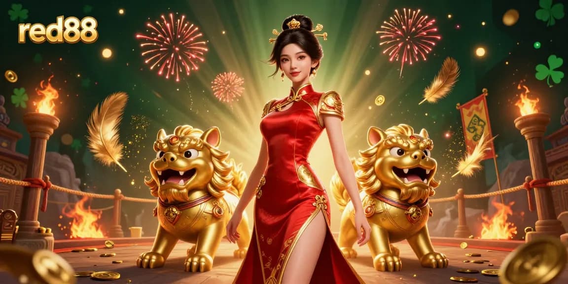 Experience the excitement of red88 with a glamorous Asian gaming scene filled with rich detail and energy.