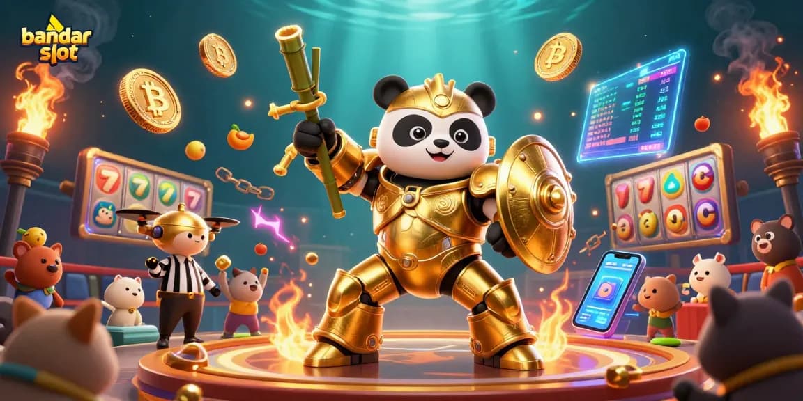 Menangkan permainan di bandar slot dengan ilustrasi 3D mekanik dan simbol jackpot memukau.