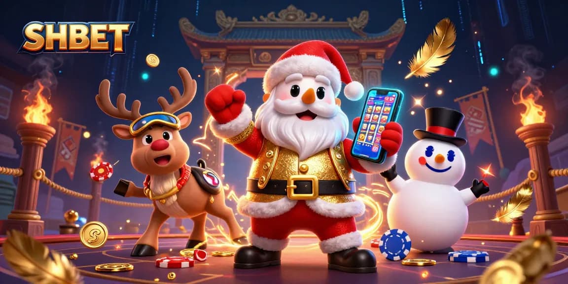 Experience the thrill of SHBET with Santa, reindeer, and snowman in vibrant casino action.