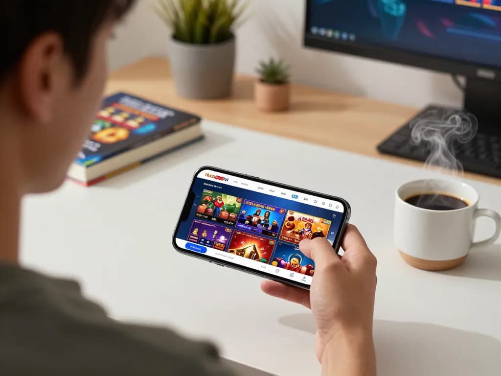 Engaging with the nhà cái 888VI app on a smartphone in a cozy home environment