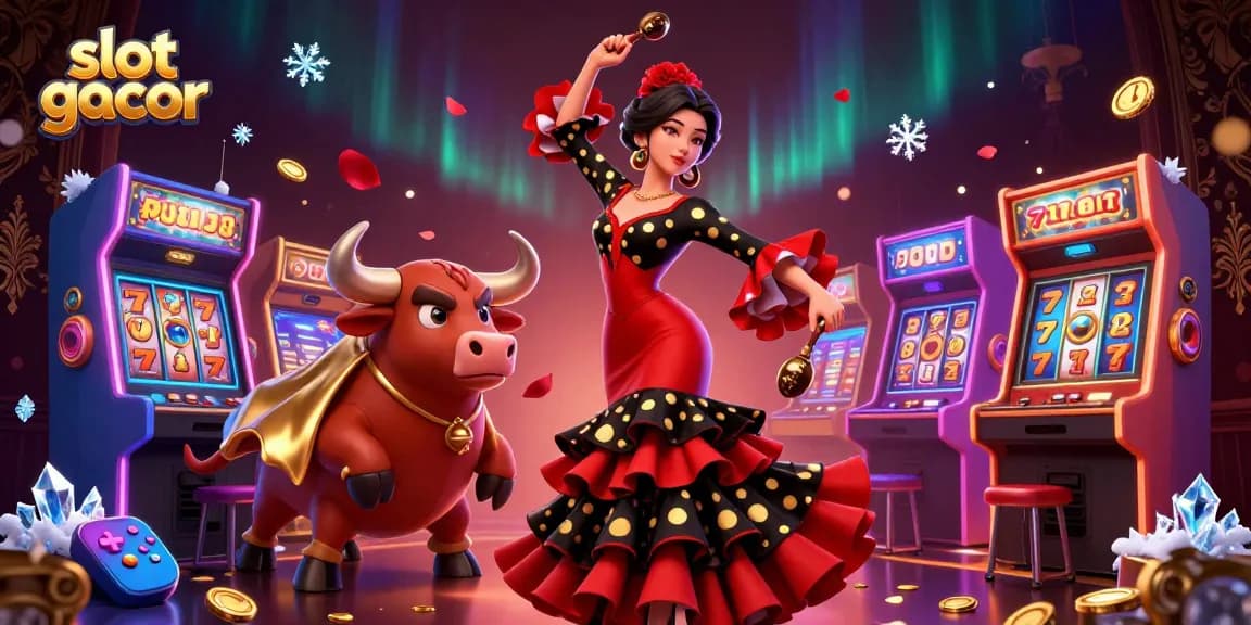 Putar untuk menang di slot gacor dengan visual cerah dari mesin slot dan karakter 3D festival.