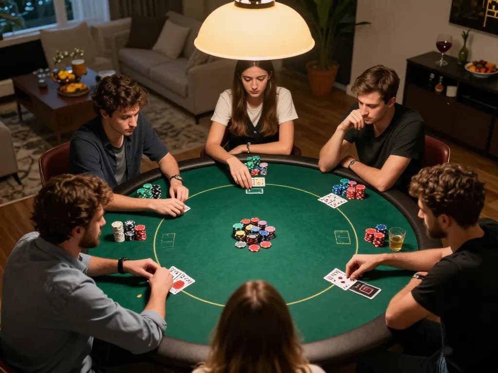 KONG88 poker game scene showcasing competitive players and chips in strategic play atmosphere.