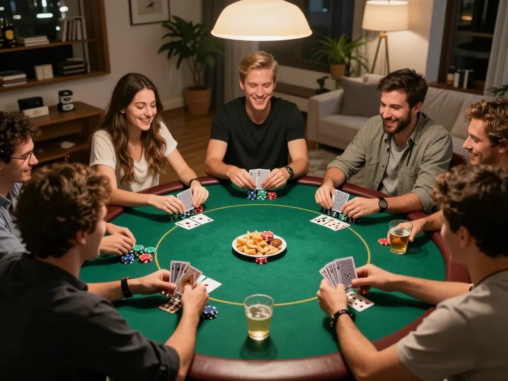 MM88 poker night with friends enjoying competitive gameplay at a cozy home table.