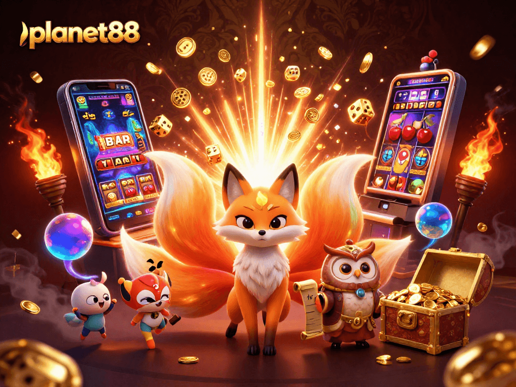 Experience thrilling wins at planet88’s vibrant casino scene with exciting game elements, jackpot symbols, and gold treasures.