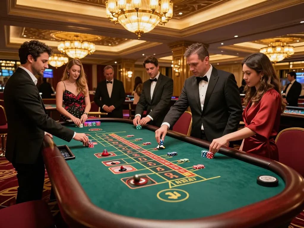 Players engaging at the luxury XX88 roulette table, capturing the strategic thrill of casino gaming.