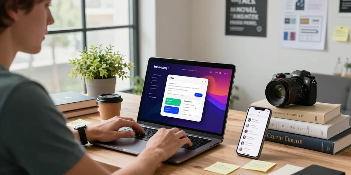 Aplicación de llamadas internacionales para Android en desarrollo en un moderno espacio de trabajo, con ambientación creativa y tecnológica.