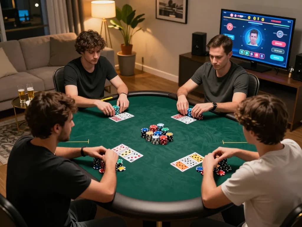 Players compete in an intense online poker game at uu88, showcasing vibrant chips and strategic play.