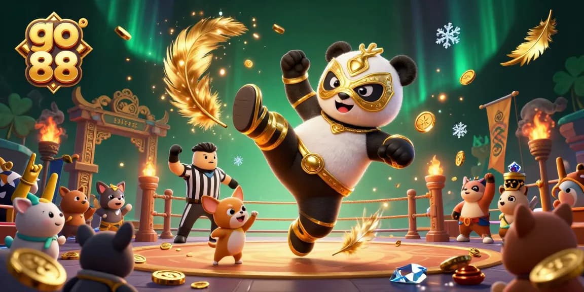 Watch the go 88 panda wrestler kick off a thrilling gambling showdown in an electric casino arena.
