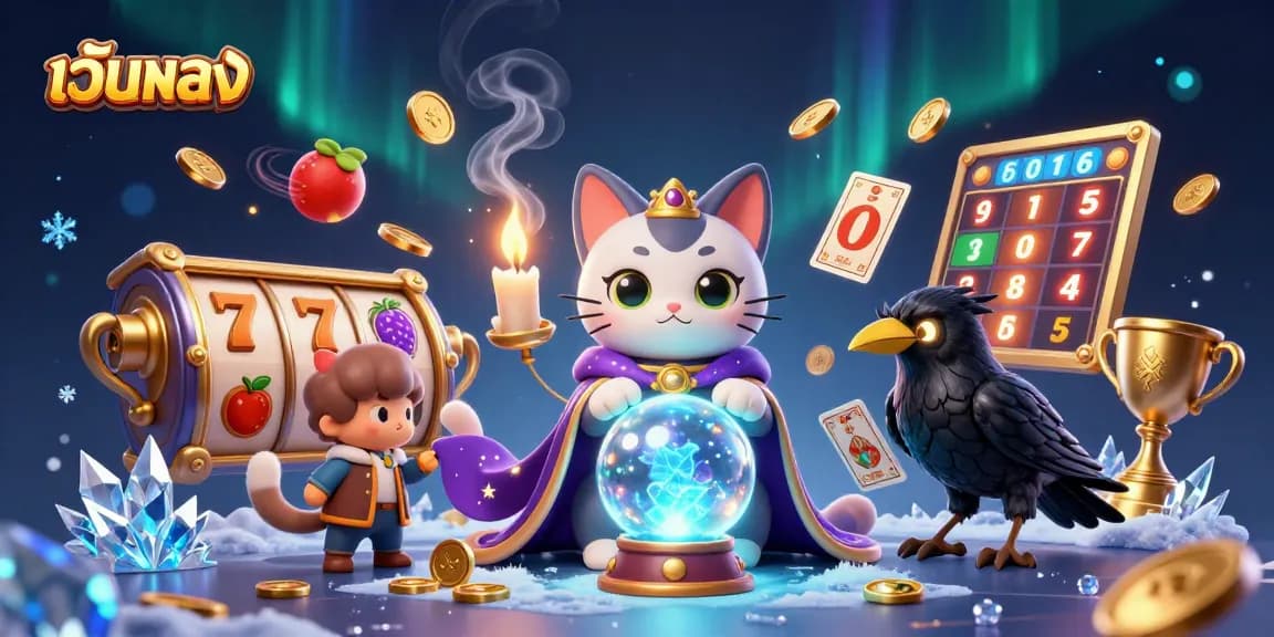 Engage with เว็บตรง slots through tarot and luck symbols in this vibrant casino scene.