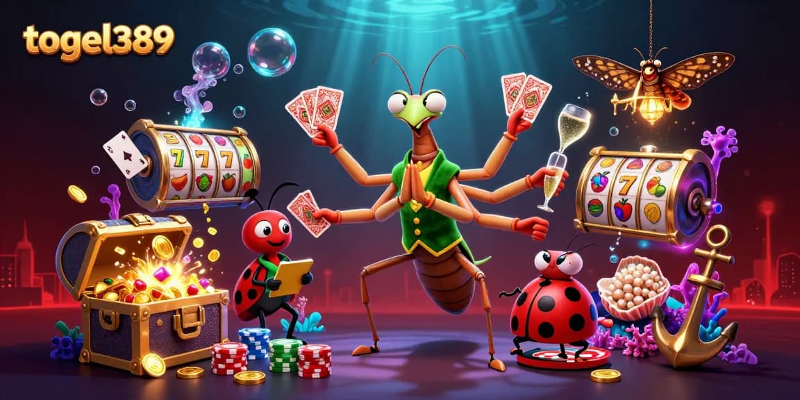 Experience thrilling gaming with togel389 as cartoon characters deal cards and celebrate winnings in an exciting casino scene.