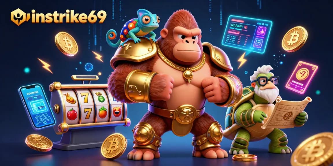 Engage in exciting gameplay at winstrike69 with our vibrant casino scene featuring 3D characters and dynamic elements.