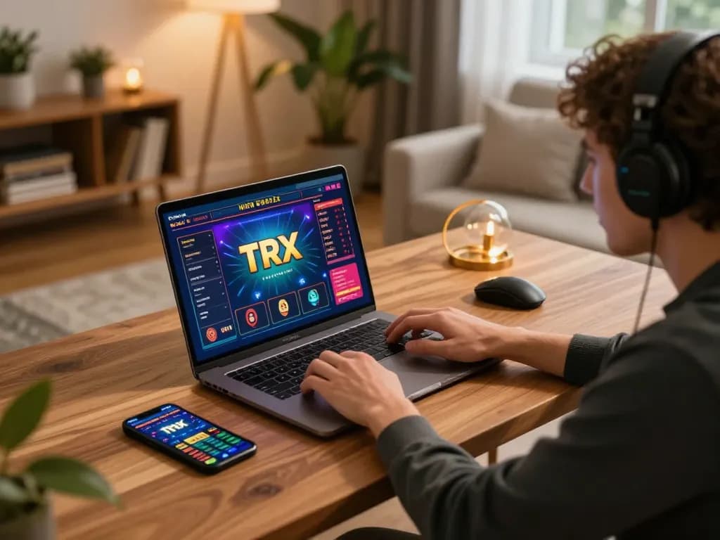Engaging online gaming scene where players learn to play with TRX strategy on their laptops
