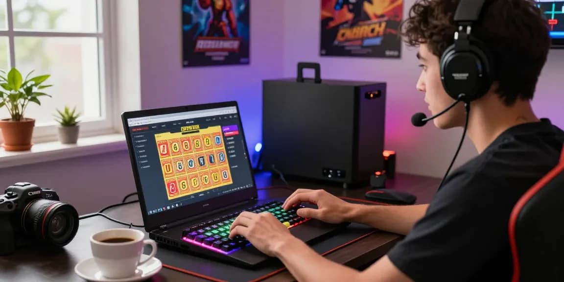 Engaged player enjoying togel online gaming at a vibrant desk setup