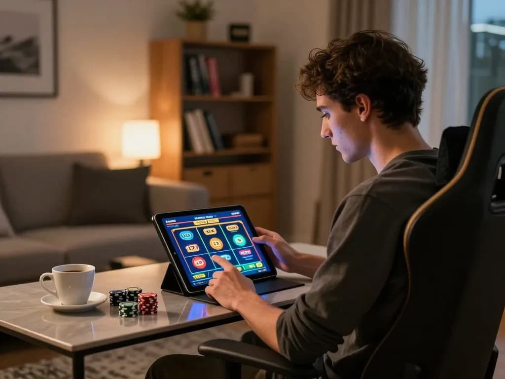 Play online slots on Tempo 123, showcasing a sleek home gambling setup for maximum enjoyment.
