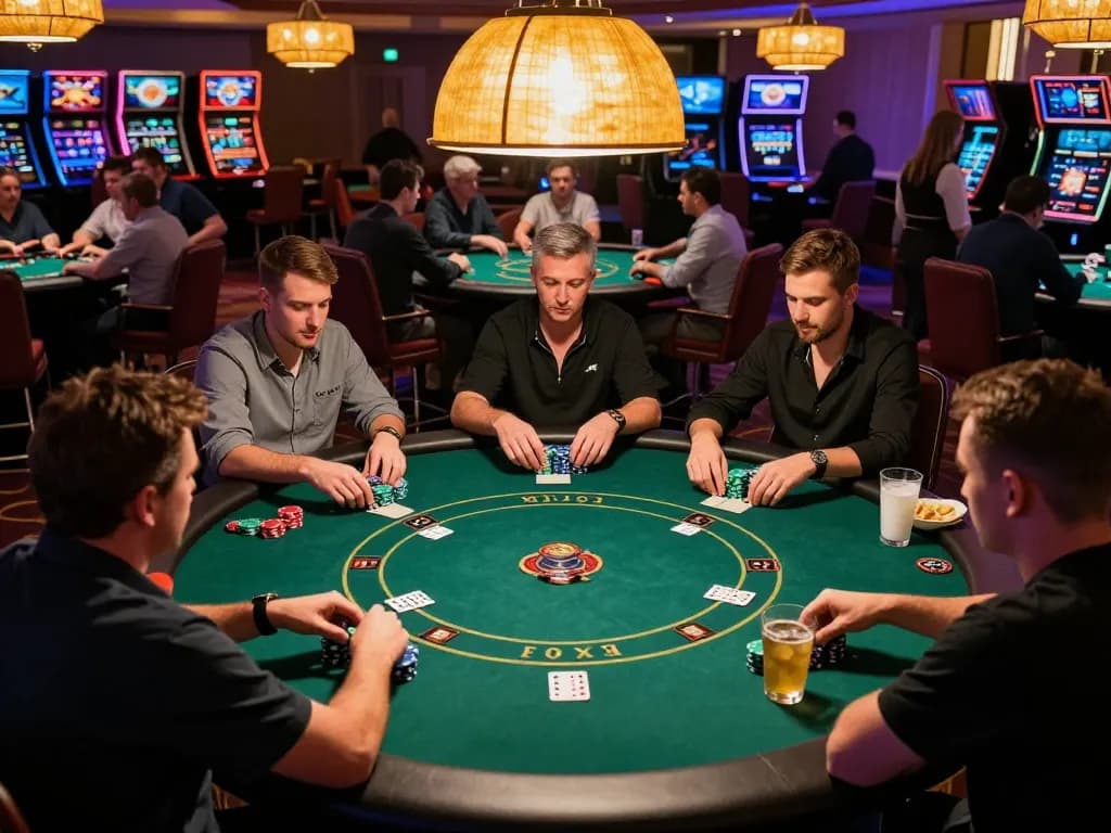Players strategizing and placing bets at a thrilling 789 club poker game in a luxurious casino.