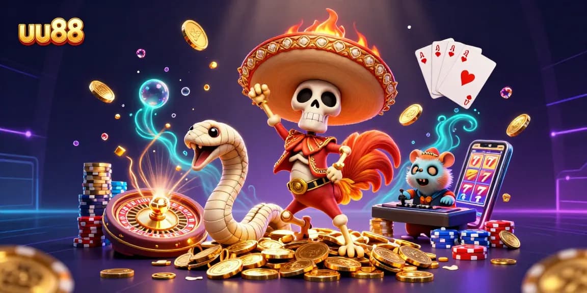 uu88 gambling experience illustrated with lively characters and dynamic casino elements