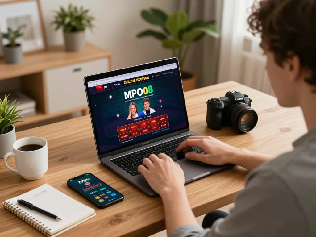 MPO08 online casino gameplay featuring a user focused on strategic betting at home.