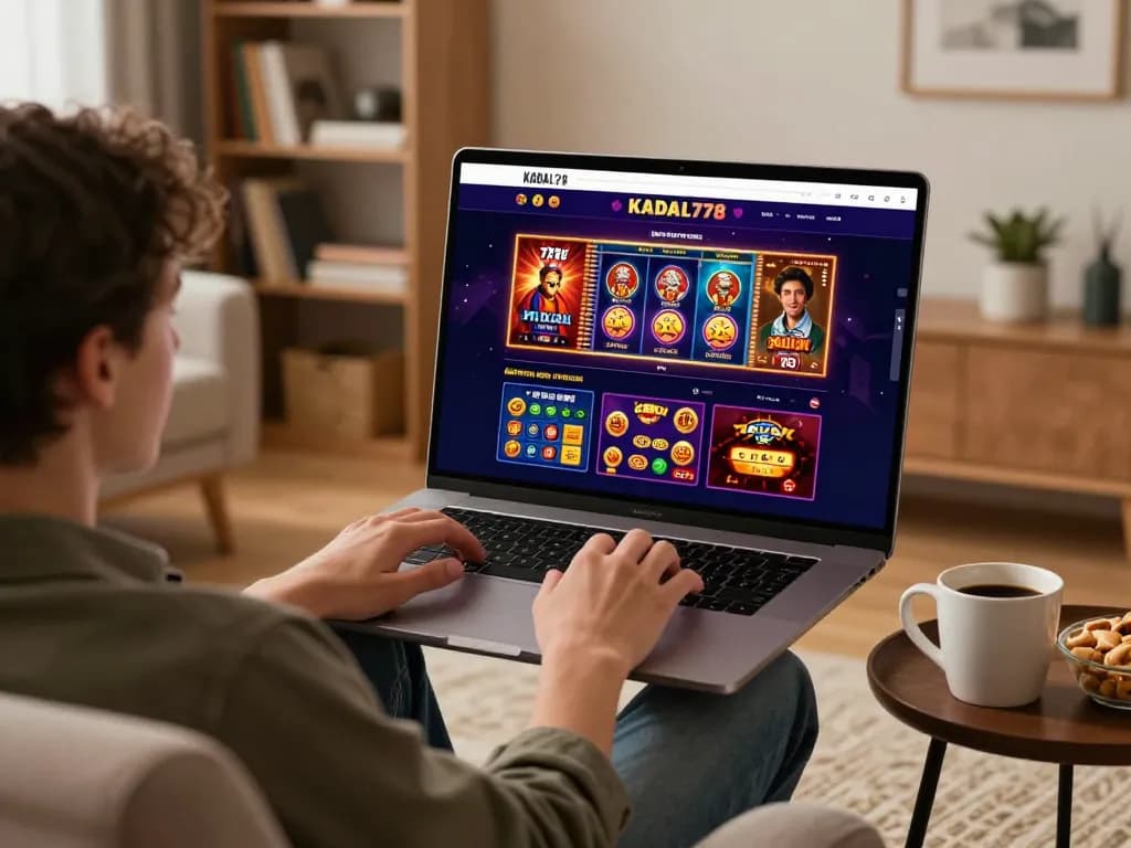 KADAL778 online casino interface showcased on a cozy home setup during gameplay.