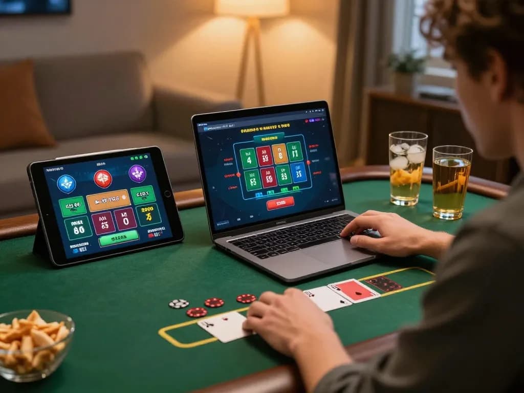Engaged player utilizing nha cai uy tin strategies while playing online blackjack at home.